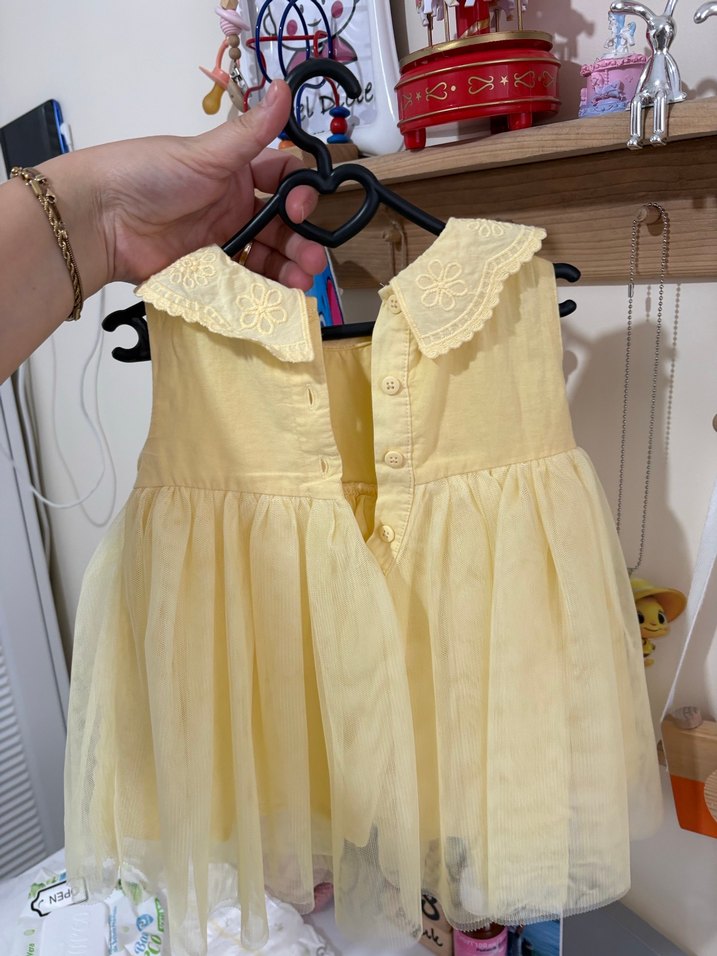 Sarı Nakışlı Fırfırlı Kız Elbisesi - Görsel 4