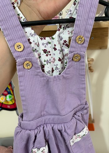 Düğmeli Mor Kız Çocuk Bohem Elbise - Görsel 3