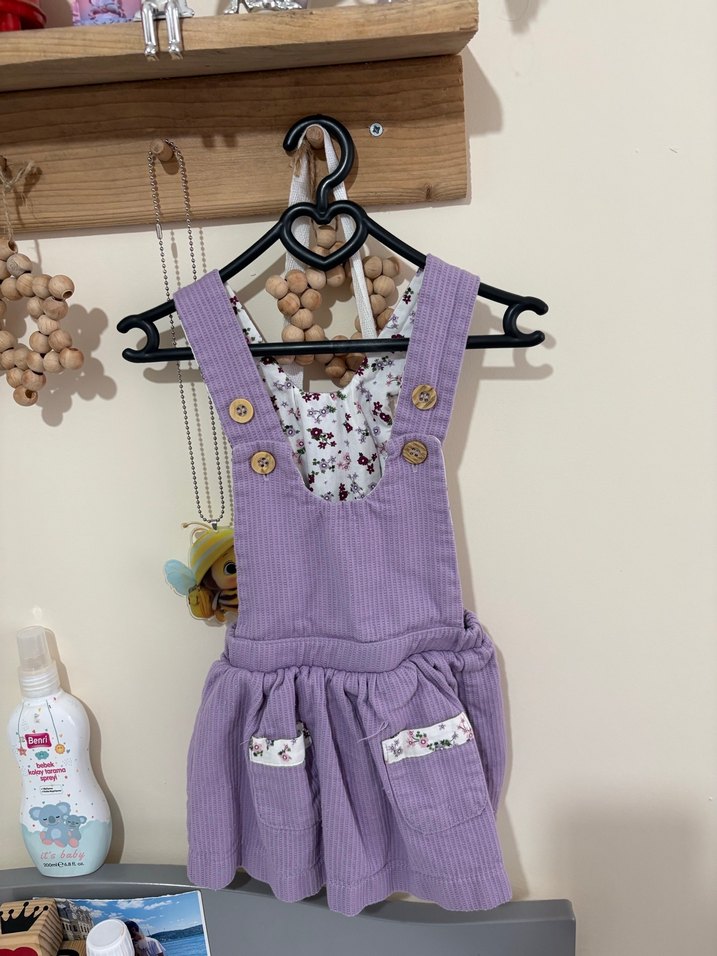 Düğmeli Mor Kız Çocuk Bohem Elbise - Görsel 2