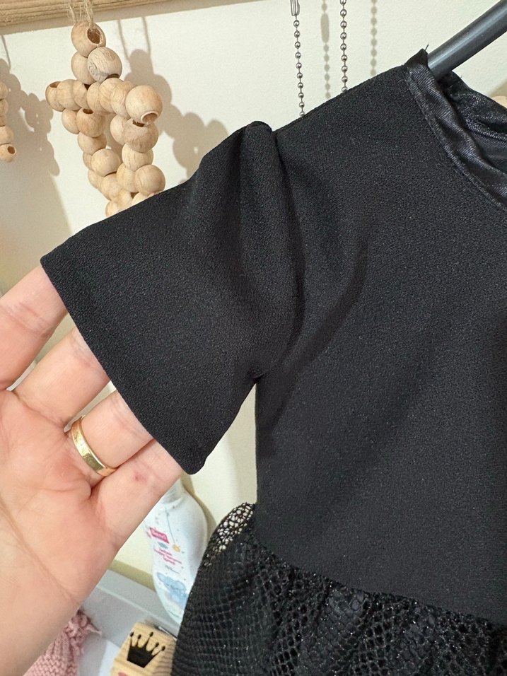 Kız Çocuk Siyah Kısa Kollu tüllü Elbise - Görsel 4