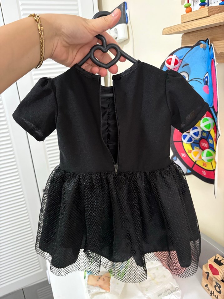 Kız Çocuk Siyah Kısa Kollu tüllü Elbise - Görsel 3