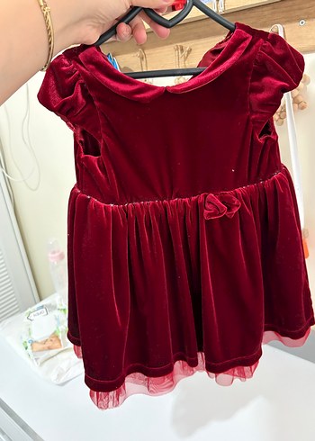 Bordo kadife Kız Çocuk Fırfırlı Elbise - Görsel 3