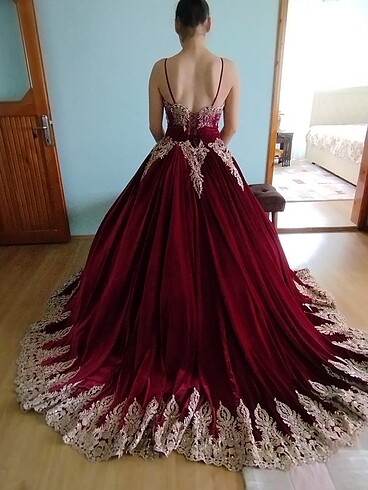 38 Beden bordo Renk KINA ELBİSESİ / BİNDALLI