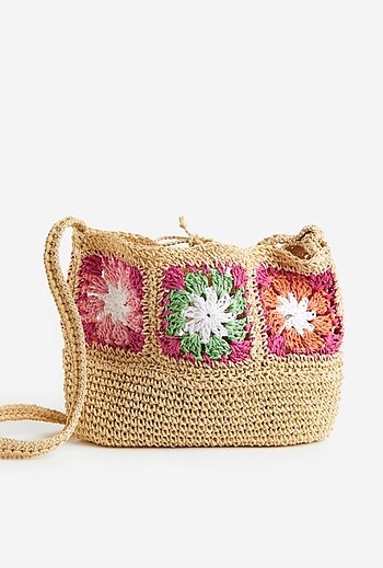 H&M hasır omuz çantası çiçekli örme