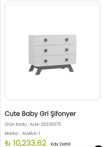 ALMİLA Cute Baby Gri Çocuk Şifonyeri ve üst modül raf