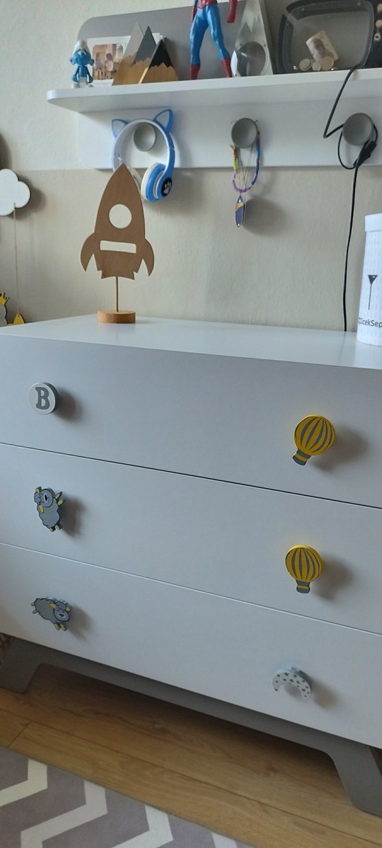 ALMİLA Cute Baby Gri Çocuk Şifonyeri ve üst modül raf - Görsel 3