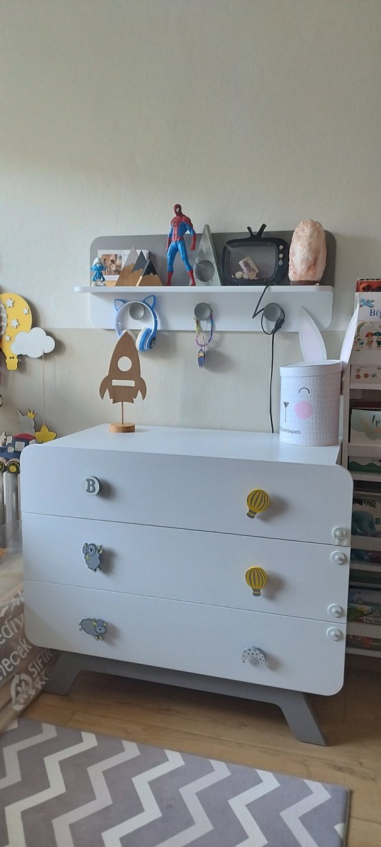 ALMİLA Cute Baby Gri Çocuk Şifonyeri ve üst modül raf - Görsel 2