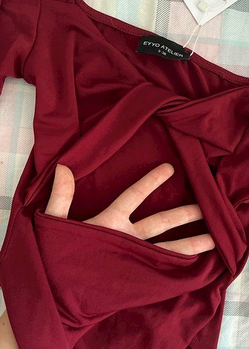 Diğer Bordo Drapeli V Yaka Uzun Kollu Body