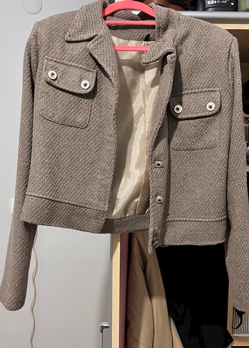 Kahverengi Crop Dokuma Ceket - Görsel 4