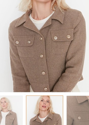 Kahverengi Crop Dokuma Ceket - Görsel 2