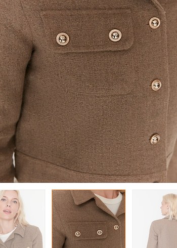 Kahverengi Crop Dokuma Ceket - Görsel 3