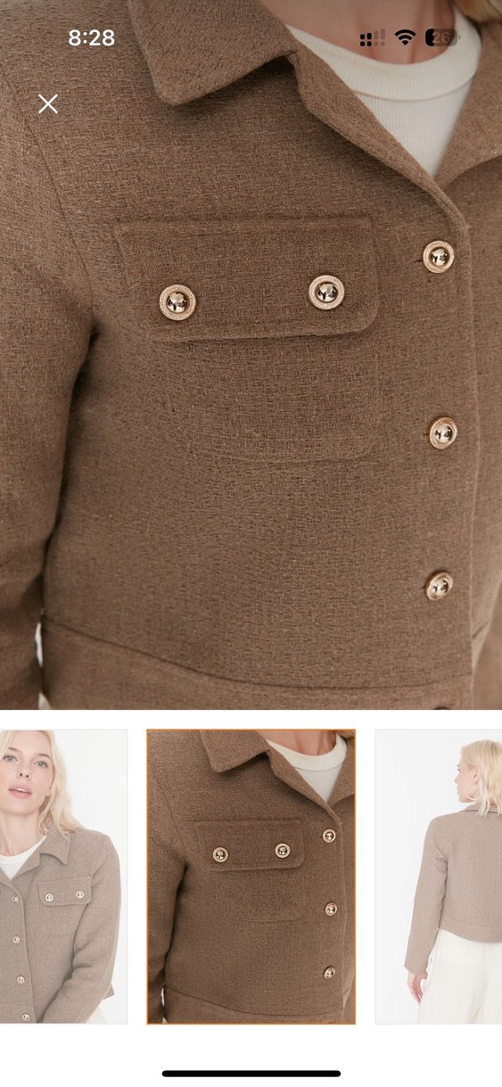 Kahverengi Crop Dokuma Ceket - Görsel 3