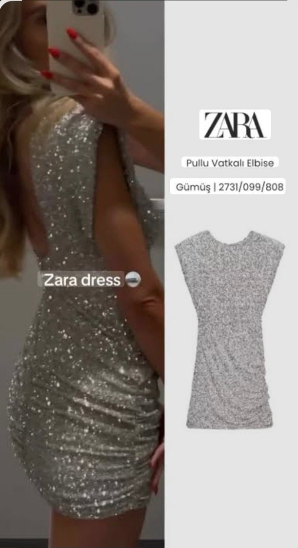 zara viral Gri Parlak Mini Kadın Elbise — görsel 2/5