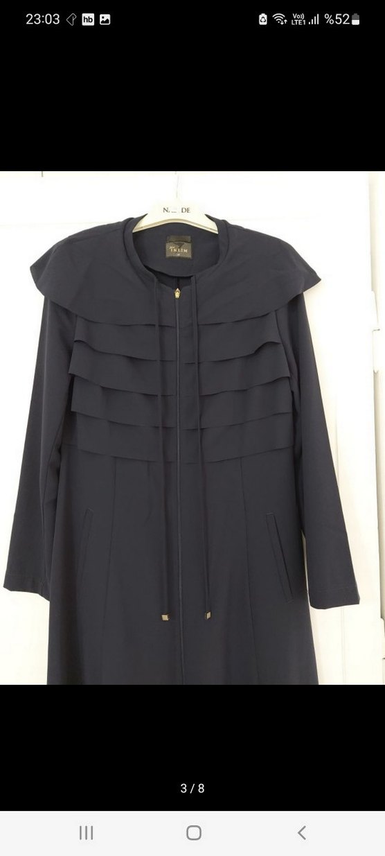 Lacivert Kadın Pilili Uzun pardesu ferace - Görsel 3