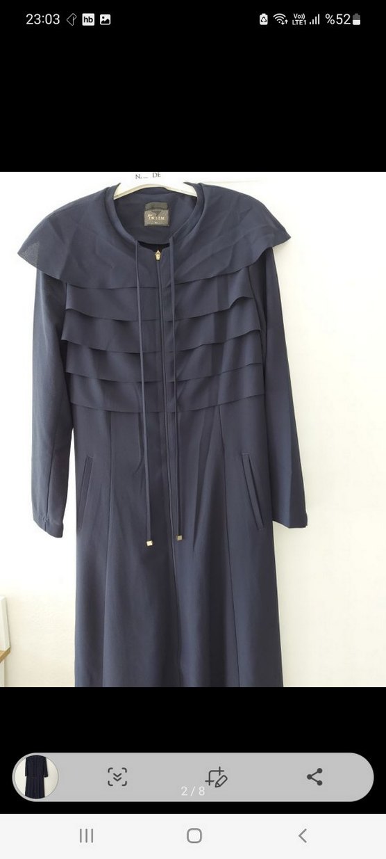 Lacivert Kadın Pilili Uzun pardesu ferace - Görsel 2