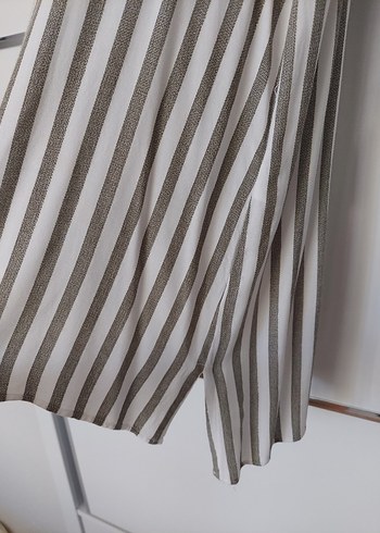 Çizgili Bej Uzun Kollu Kadın Gömlek - Görsel 6