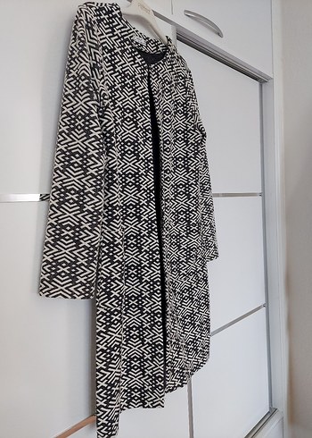 Örgü Detaylı Uzun Gri Desenli Kadın Kabı - Görsel 8