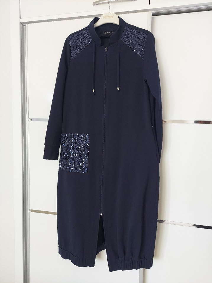 Lacivert Fermuarlı, Uzun kap iki iplik - Görsel 3