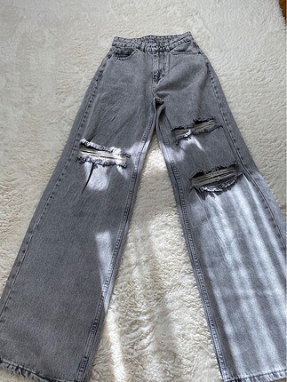 Füme renk wide leg yırtık jean