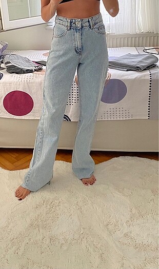 Açık kot rengi wide leg jean