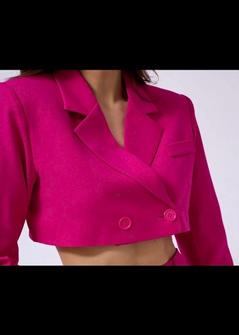 Zara Canli Fusya Kisa Blazer Ceket