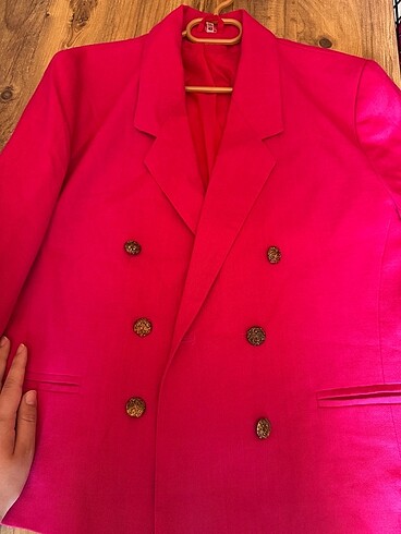42 Beden C&A marka fuşya keten blazer