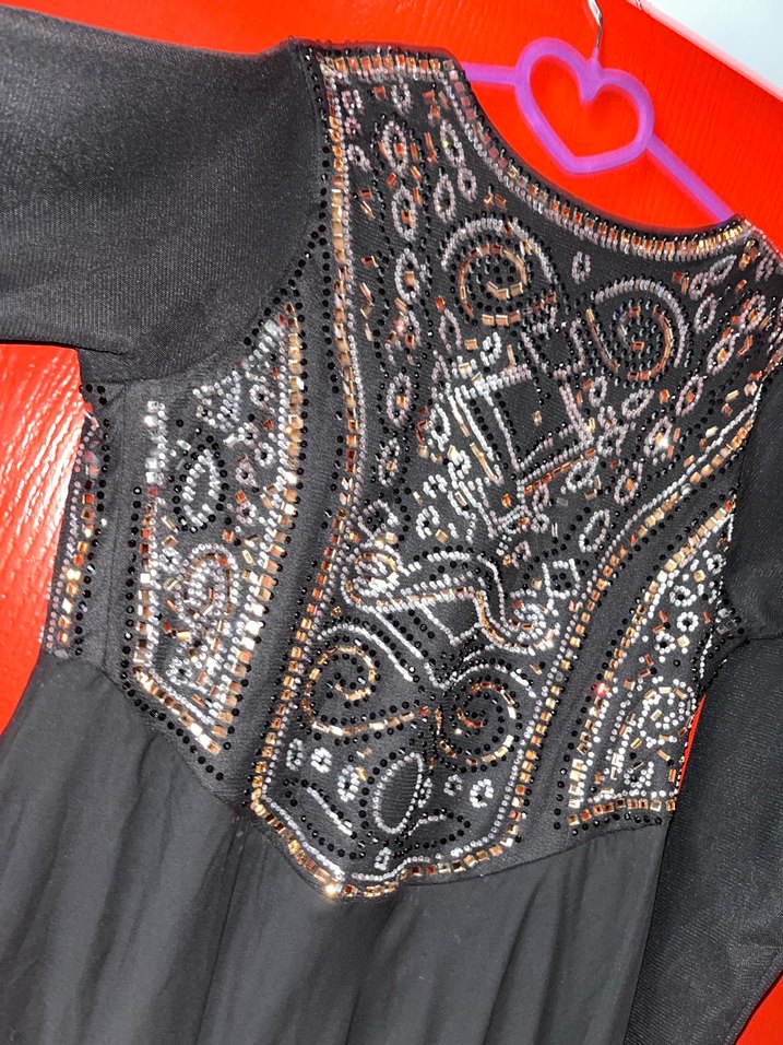 Uzun Siyah Nakışlı Gotik Kadın Elbise - Görsel 2