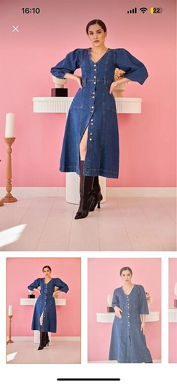 l Beden Kot Denim Elbise