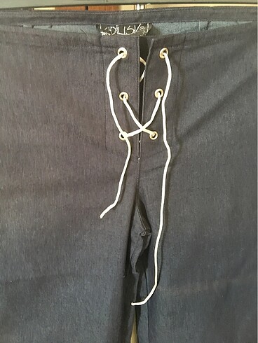 Likralı bağcıklı şık tasarım kot pantolon