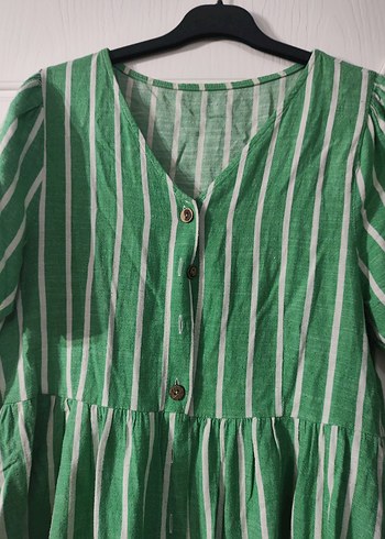 Yeşil Çizgili Bohem Midi Elbise - Görsel 2