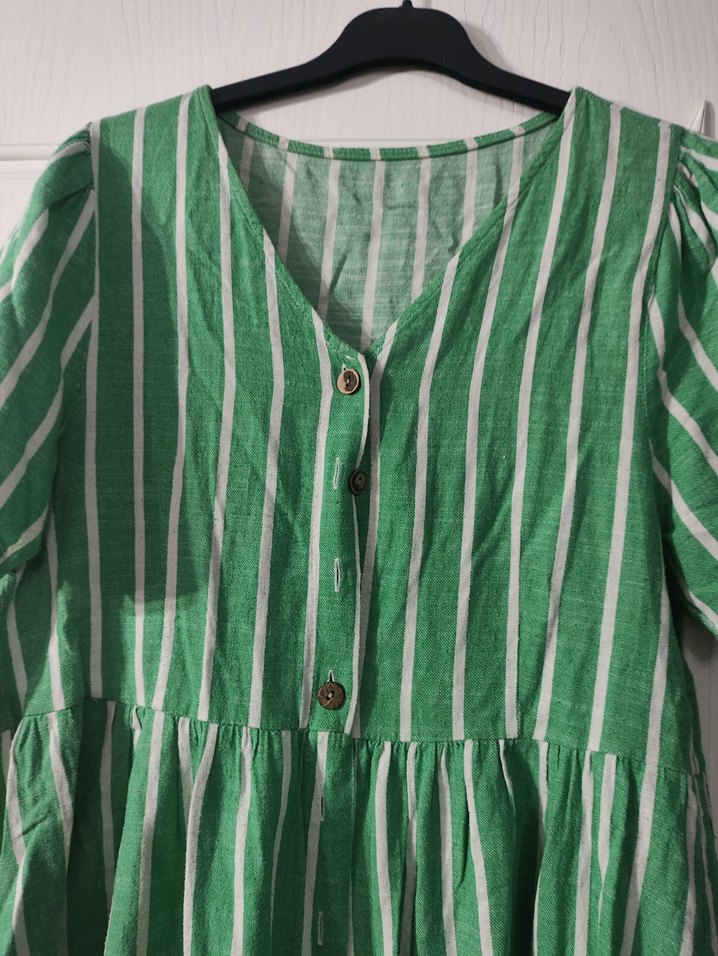 Yeşil Çizgili Bohem Midi Elbise - Görsel 2