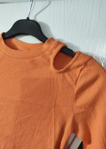 Kız Çocuk Turuncu Uzun Kollu Sade Tişört - Görsel 2