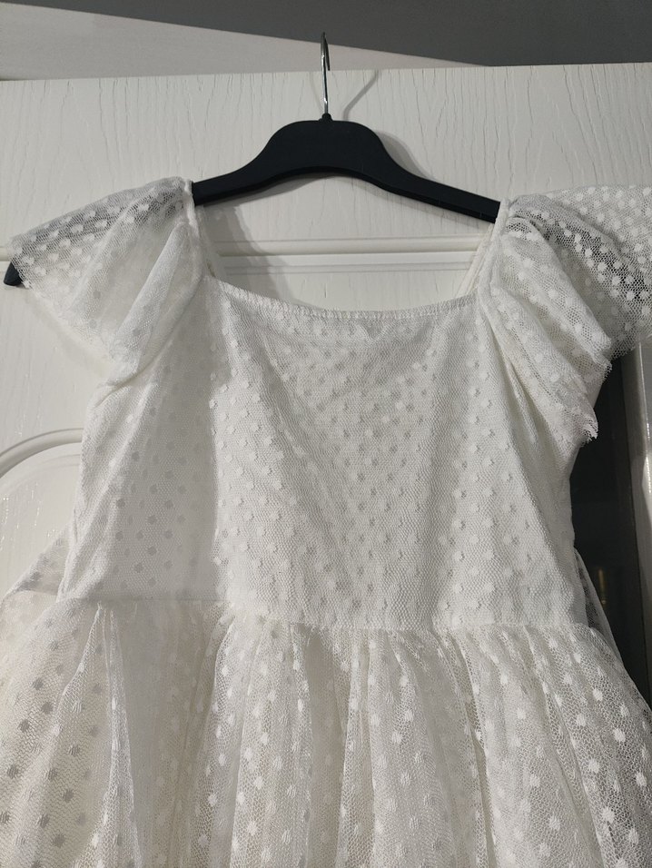 Beyaz Kız Çocuk Fırfırlı Modern Klasik Elbise - Görsel 2