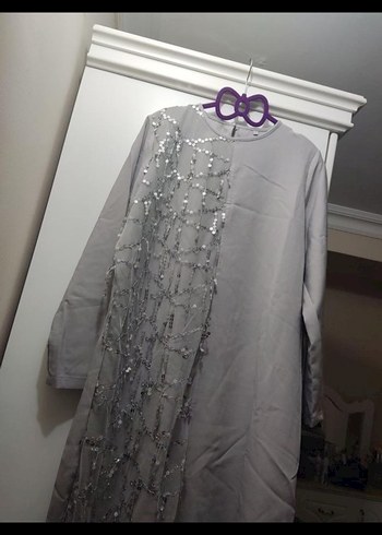 Uzun Gri Kadın Abiye Elbise - Görsel 2