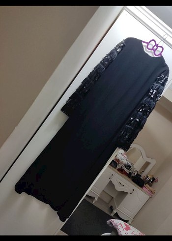 Püsküllü Siyah Uzun Kollu Gotik Elbise - Görsel 2