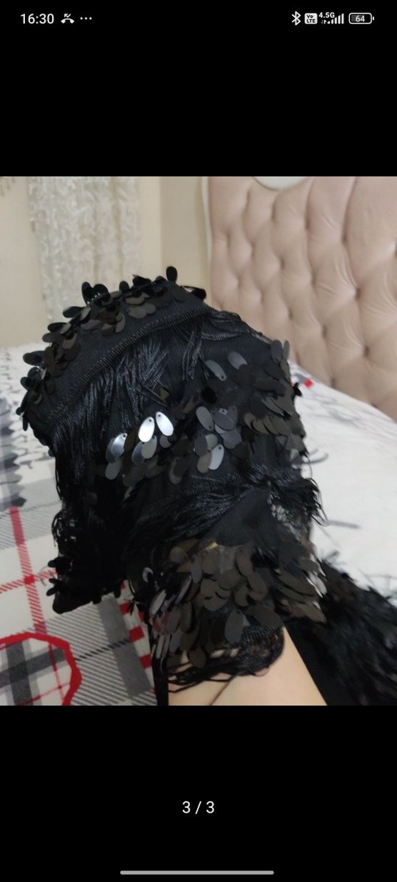 Püsküllü Siyah Uzun Kollu Gotik Elbise - Görsel 3