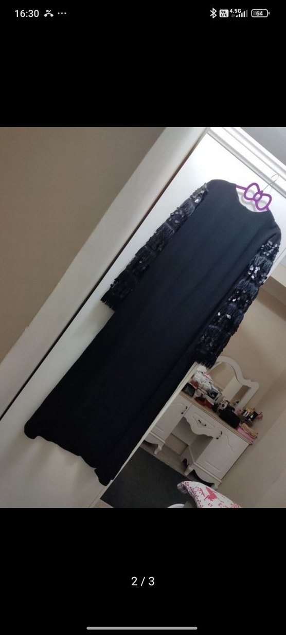 Püsküllü Siyah Uzun Kollu Gotik Elbise - Görsel 2