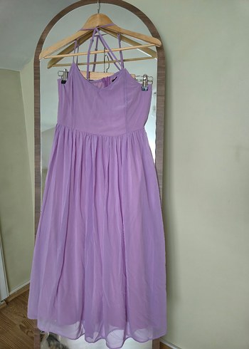 Pastel Mor Midi Askılı Elbise
