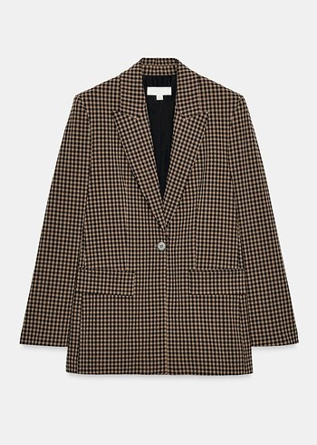 Zara Kahverengi Ekose Oversize Blazer Ceket