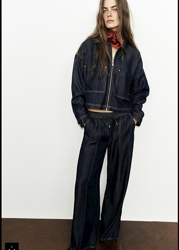 Zara Koyu Lacivert Denim Takim