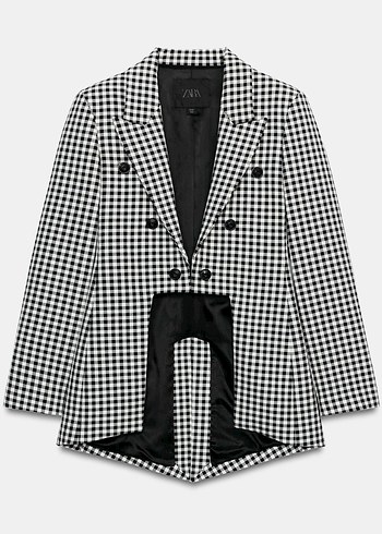 Zara Siyah Beyaz Ekose Cift Sirali Blazer