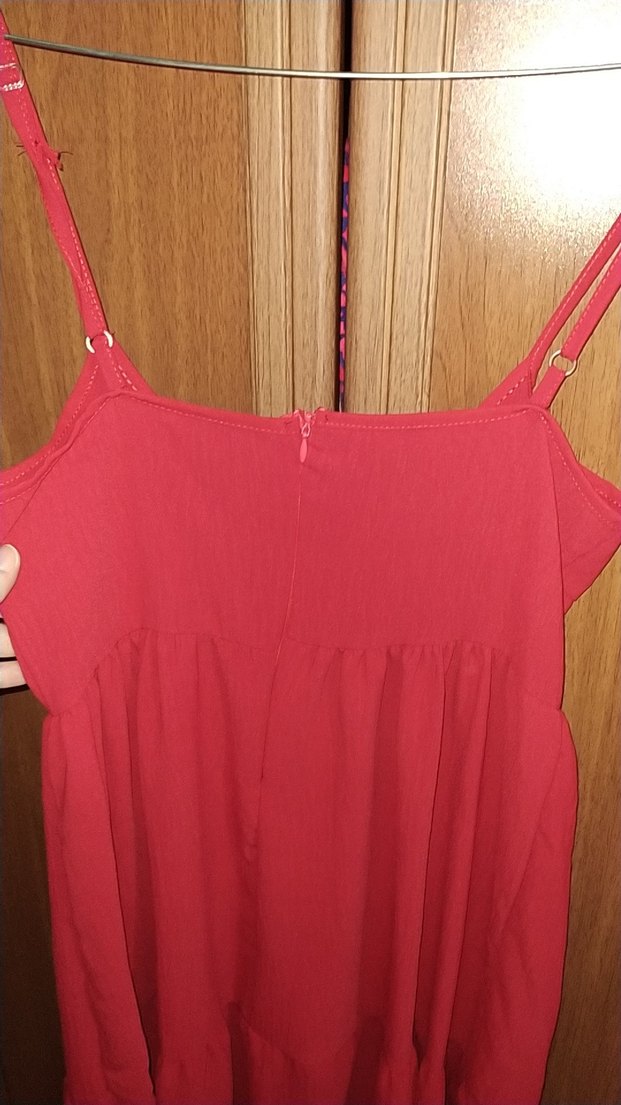 Kırmızı Bohem Midi Askılı Elbise - Görsel 3