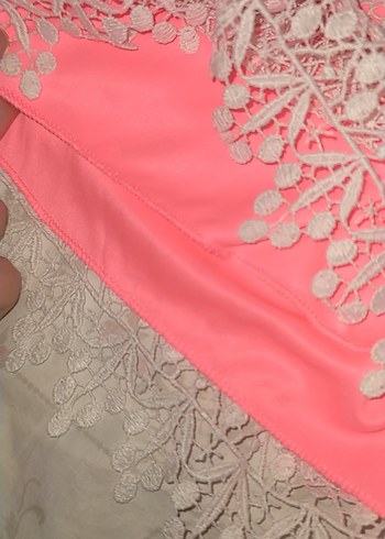 l Beden Dantel Detaylı Pembe Bohem Mini Şort