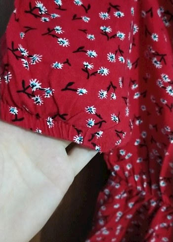 Bordo V Yaka Bohem Rahat Elbise - Görsel 3