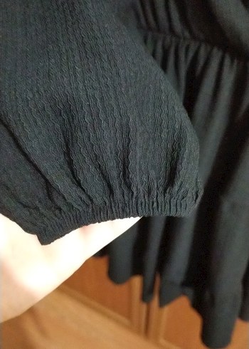 Siyah V Yaka Salaş Midi Elbise - Görsel 3