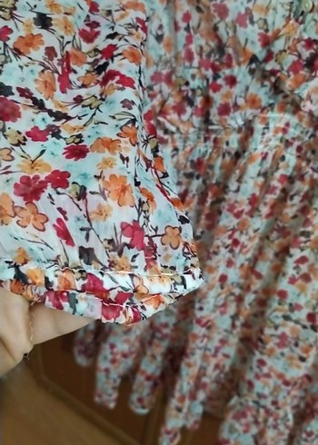 V Yaka Fırfırlı Bohem Mini Elbise - Görsel 4