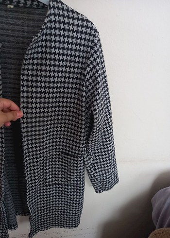 l Beden gri Renk Kazayağı Desenli Yumuşacık Ceket