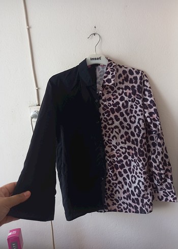 m Beden siyah Renk Leoparlı Yeni Gömlek