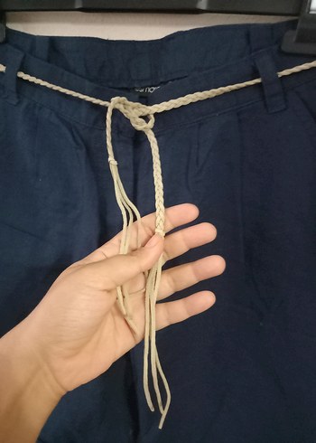 Keten Yüksek Bel Şort - Görsel 3