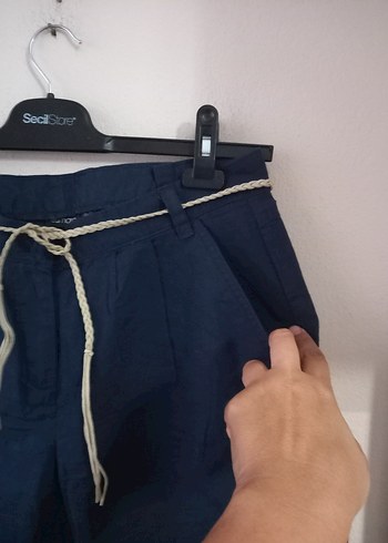 Keten Yüksek Bel Şort - Görsel 2